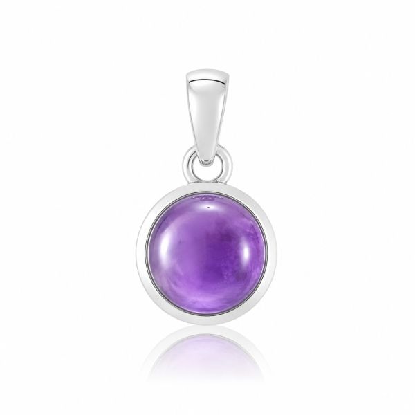 Zilveren hanger met rond geslepen edelsteen - 925 zilver - 20 x 10 mm · Amethist · productfoto · steen:amethist
