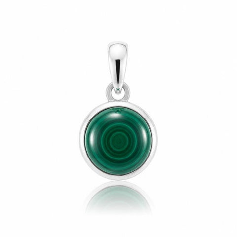 Zilveren hanger met rond geslepen edelsteen - 925 zilver - 20 x 10 mm · Malachiet