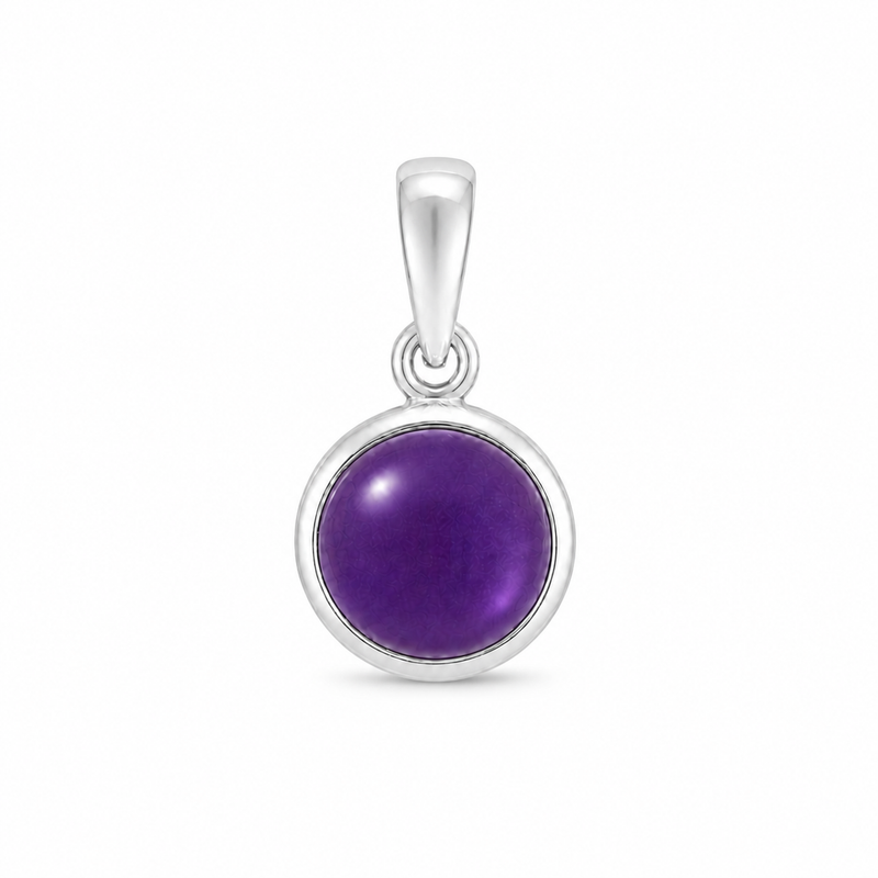 Zilveren hanger met rond geslepen edelsteen - 925 zilver - 20 x 10 mm · Amethist · detail · steen:amethist
