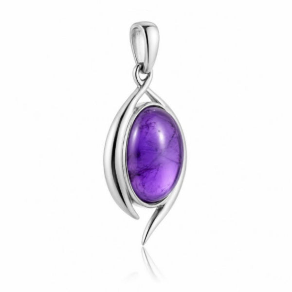 Zilveren hanger met ovale edelsteen - 925 zilver - 18 x 13 mm · Amethist · productfoto · steen:amethist