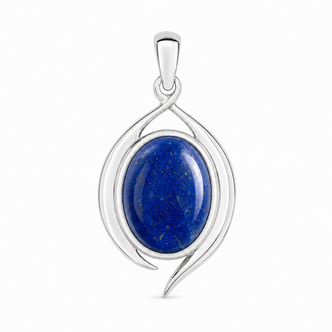 Zilveren hanger met ovaal geslepen edelsteen - 925 zilver - 18 x 13 mm · Lapis Lazuli