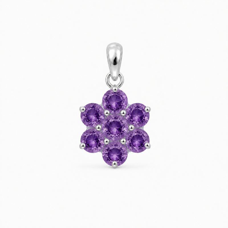 Zilveren bloemvormige hanger met edelsteen, gefacetteerd - 925 zilver - 23 x 13 mm · Amethist · productfoto · steen:amethist