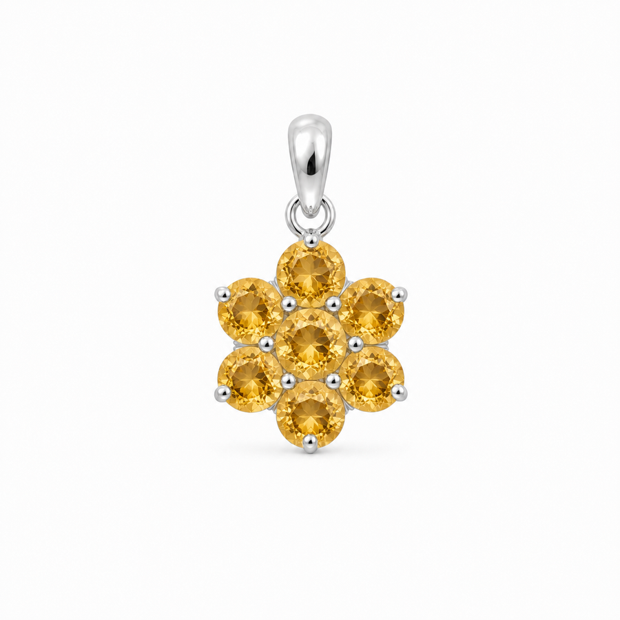Zilveren bloemvormige hanger met edelsteen, gefacetteerd - 925 zilver - 23 x 13 mm · Citrien · productfoto · steen:citrien