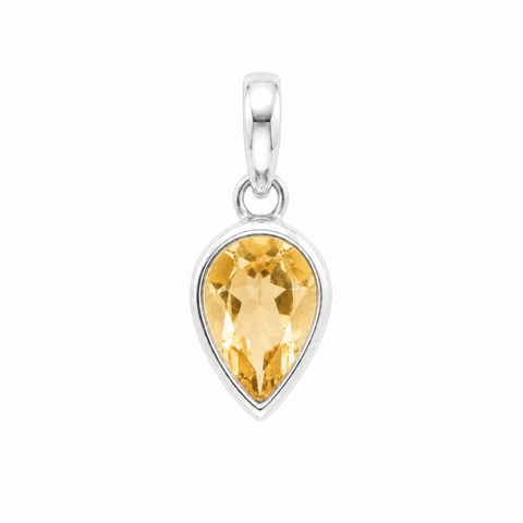 Zilveren hanger met facet geslepen druppelvormig edelsteen - 925 zilver - 12 x 8 mm · Citrien