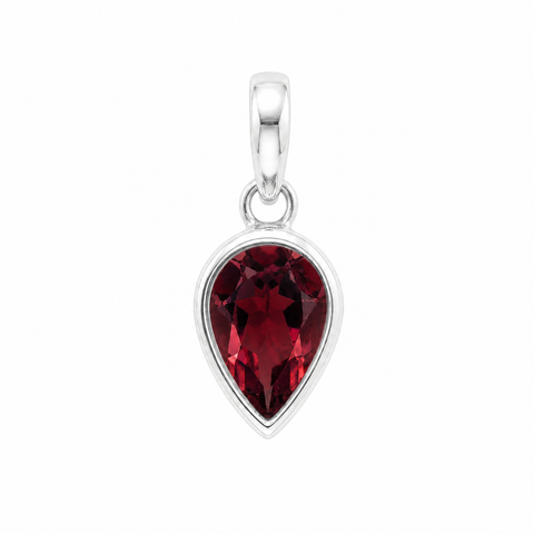 Zilveren hanger met facet geslepen druppelvormig edelsteen - 925 zilver - 12 x 8 mm · Granaat