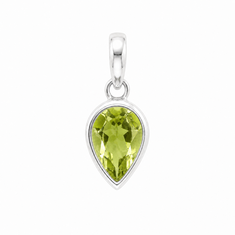 Zilveren hanger met facet geslepen druppelvormig edelsteen - 925 zilver - 12 x 8 mm · Peridoot