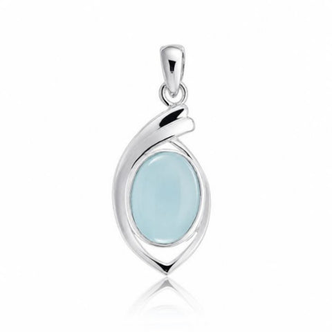 Zilveren hanger met ovale edelsteen in elegante zetting - 925 zilver - 14 x 10 mm · Chalcedoon