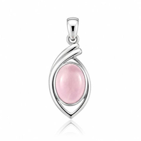 Zilveren hanger met ovale edelsteen in elegante zetting - 925 zilver - 14 x 10 mm · Rozenkwarts
