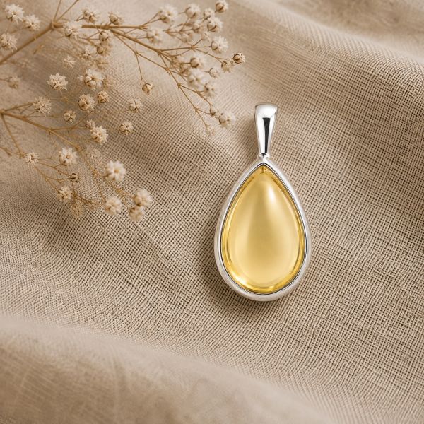 Zilveren hanger met druppelvormige edelsteen - 925 zilver - 12 x 8 mm · Citrien · productfoto · steen:citrien