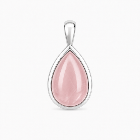 Zilveren hanger met druppelvormige edelsteen - 925 zilver - 12 x 8 mm · Rozenkwarts