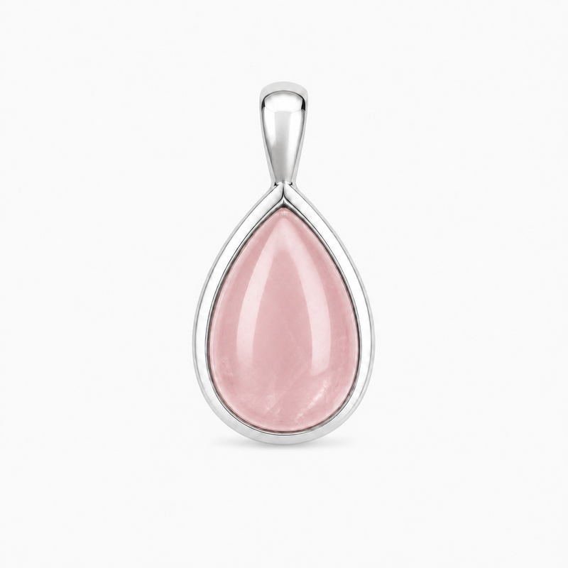 Zilveren hanger met druppelvormige edelsteen - 925 zilver - 12 x 8 mm · Rozenkwarts · productfoto · steen:rozenkwarts