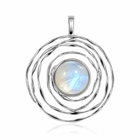 Zilveren hanger met rond gezette edelsteen - 925 zilver - 17 x 17 mm · Regenboog Maansteen