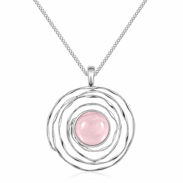 Zilveren hanger met rond gezette edelsteen - 925 zilver - 17 x 17 mm · Rozenkwarts · productfoto · steen:rozenkwarts