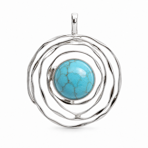 Zilveren hanger met rond in golvende zetting gezette edelsteen - 925 zilver - 17 x 17 mm · Turkoois
