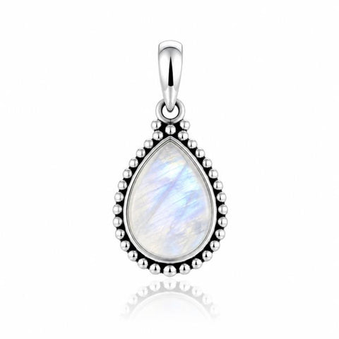 Zilveren hanger met druppelvormig edelsteen - 925 zilver - 16 x 12 mm · Regenboog Maansteen