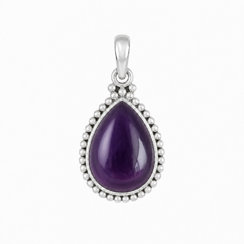 Zilveren hanger met druppelvormig edelsteen - 925 zilver - 16 x 12 mm · Amethist · productfoto · steen:amethist