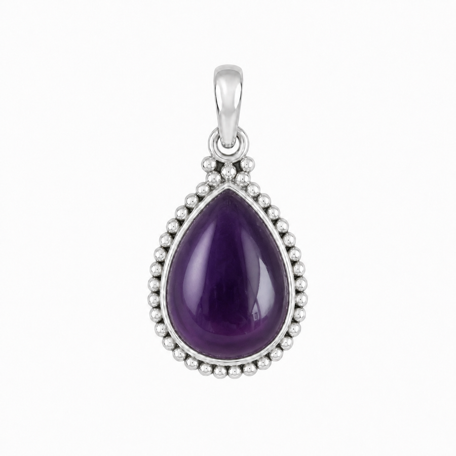 Zilveren hanger met druppelvormig edelsteen - 925 zilver - 16 x 12 mm · Amethist · productfoto · steen:amethist
