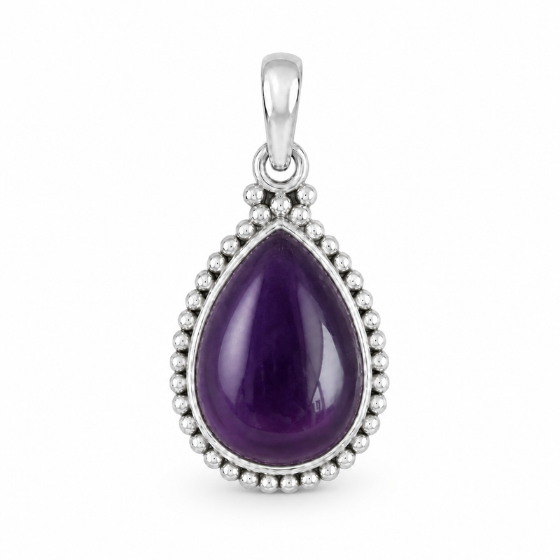 Zilveren hanger met druppelvormig edelsteen - 925 zilver - 16 x 12 mm · Amethist · detail · steen:amethist