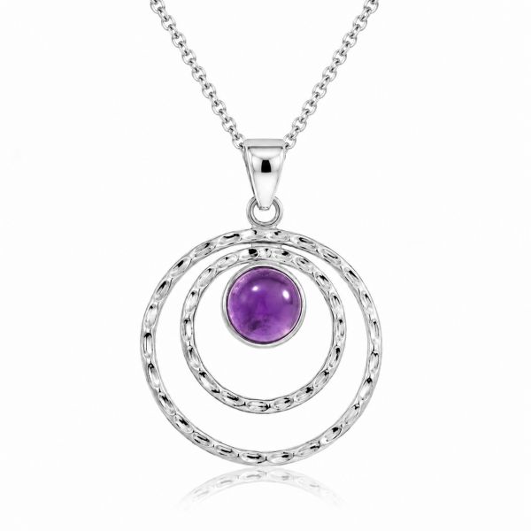 Zilveren hanger met ronde edelsteen - 925 zilver - 8 mm · Amethist · productfoto · steen:amethist