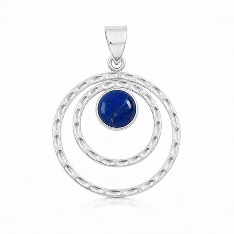 Zilveren hanger met rond in kap gezette edelsteen - 925 zilver - 35 x 25 mm · Lapis Lazuli