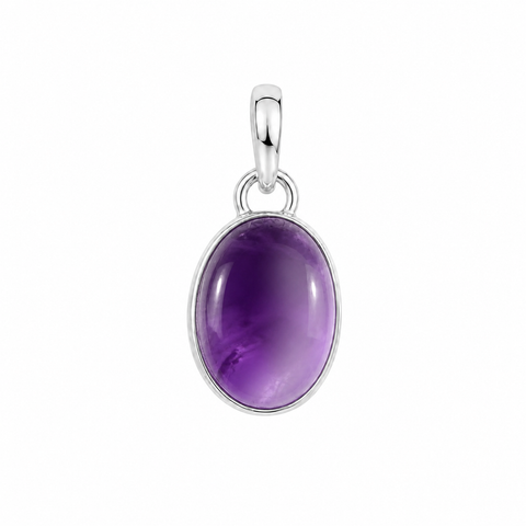 Zilveren hanger gezet met een ovale edelsteen - 925 zilver - 14 x 10 mm · Amethist