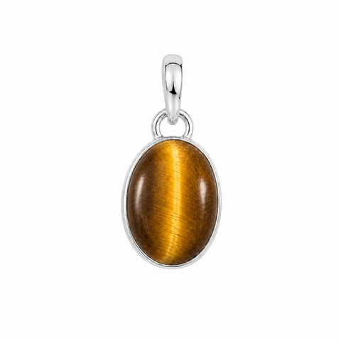 Zilveren hanger gezet met een ovale edelsteen - 925 zilver - 14 x 10 mm · Tijgeroog