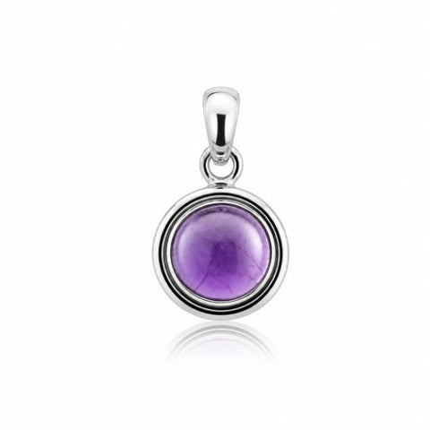 Zilveren hanger met ronde edelsteen in fraaie zetting - 925 zilver - 23 x 13 mm · Amethist