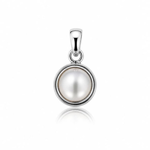 Zilveren hanger met ronde edelsteen in fraaie zetting - 925 zilver - 23 x 13 mm · Parel