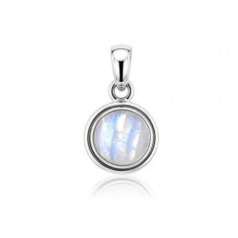 Zilveren hanger met ronde edelsteen in fraaie zetting - 925 zilver - 23 x 13 mm · Regenboog Maansteen