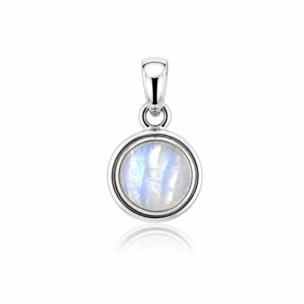 Zilveren hanger met ronde edelsteen in fraaie zetting - 925 zilver - 23 x 13 mm