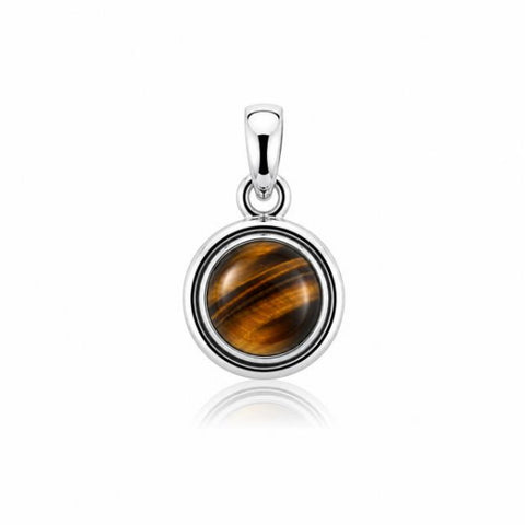 Zilveren hanger met ronde edelsteen in fraaie zetting - 925 zilver - 23 x 13 mm · Tijgeroog