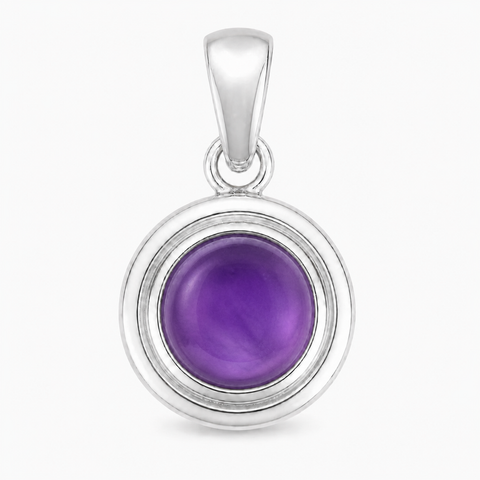 Zilveren hanger met ronde edelsteen in fraaie zetting - 925 zilver - 23 x 13 mm · Amethist