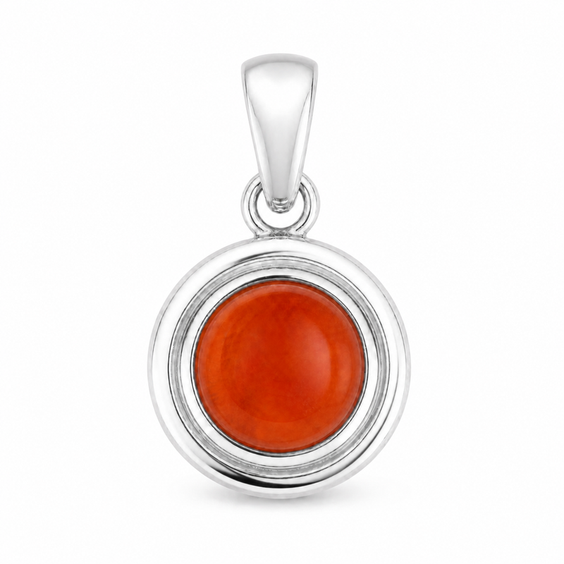Zilveren hanger met ronde edelsteen in fraaie zetting - 925 zilver - 23 x 13 mm · Carneool · detail · steen:carneool