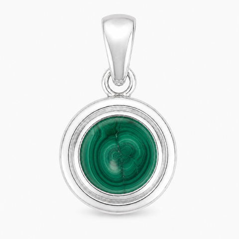 Zilveren hanger met ronde edelsteen in fraaie zetting - 925 zilver - 23 x 13 mm · Malachiet