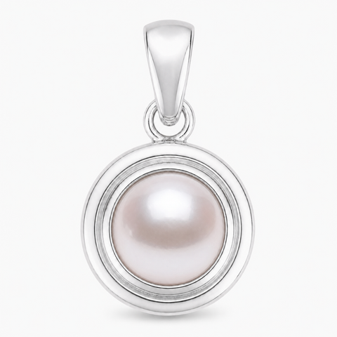 Zilveren hanger met ronde edelsteen in fraaie zetting - 925 zilver - 23 x 13 mm · Parel