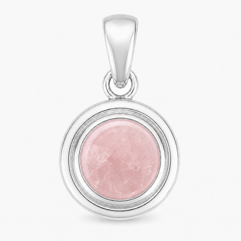 Zilveren hanger met ronde edelsteen in fraaie zetting - 925 zilver - 23 x 13 mm · Rozenkwarts
