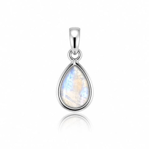 Zilveren hanger met druppelvormig edelsteen - 925 zilver - 10 x 7 mm · Regenboog Maansteen