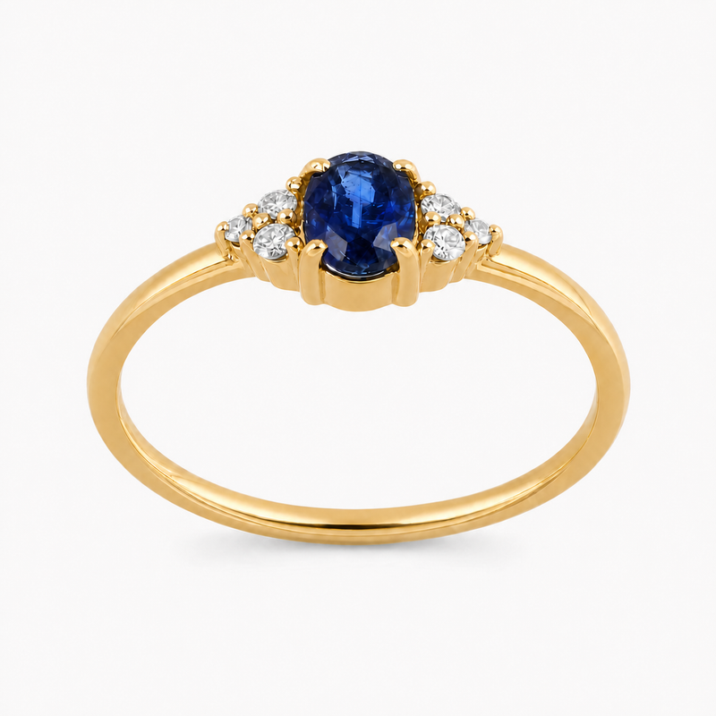Ring met edelsteen en diamanten - goldplated zilver - 6 x 4 mm · Kyaniet · productfoto · steen:kyaniet