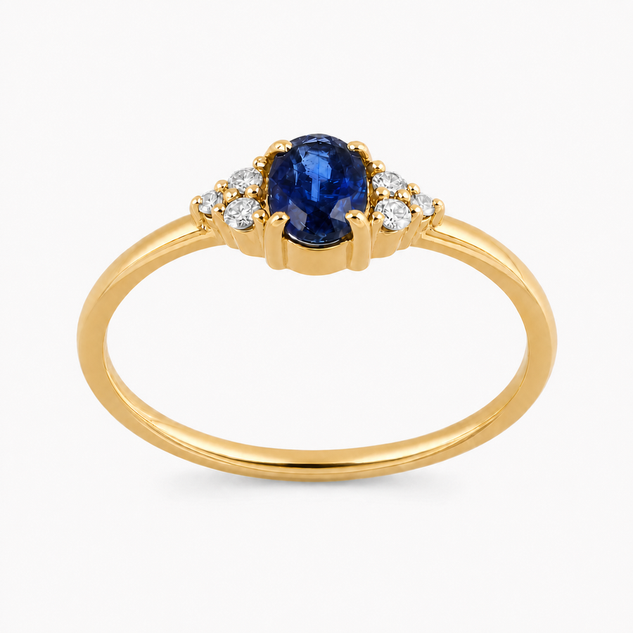 Ring met edelsteen en diamanten - goldplated zilver - 6 x 4 mm · Kyaniet · productfoto · steen:kyaniet