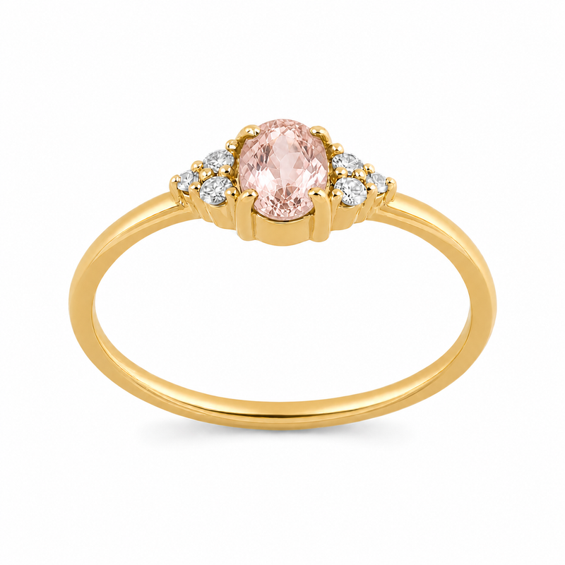 Ring met edelsteen en diamanten - goldplated zilver - 6 x 4 mm · Morganiet · productfoto · steen:morganiet