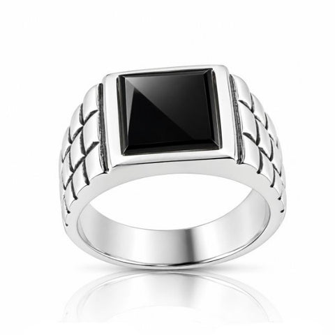 Zilveren herenring met vierkante edelsteen - 925 zilver - 10 mm
