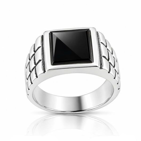 Zilveren herenring met vierkante edelsteen - 925 zilver - 10 mm