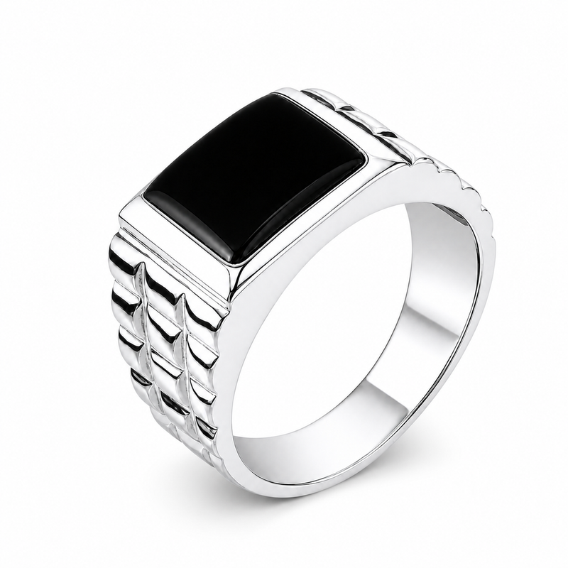 Zilveren herenring met edelsteen - 925 zilver - 11 mm · None · detail · steen:None