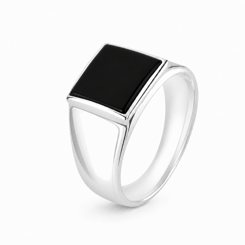 Zilveren herenring met edelsteen - 925 zilver - 11 mm · Onyx / 19