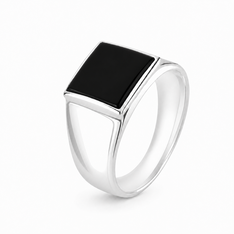 Zilveren herenring met edelsteen - 925 zilver - 11 mm · Onyx · productfoto · steen:onyx