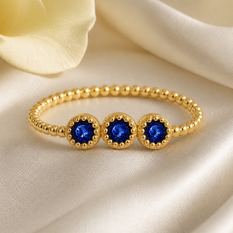 Ring met Blauwe edelsteen, gefacetteerd - goldplated zilver - 3 mm · None · sfeerbeeld · steen:None