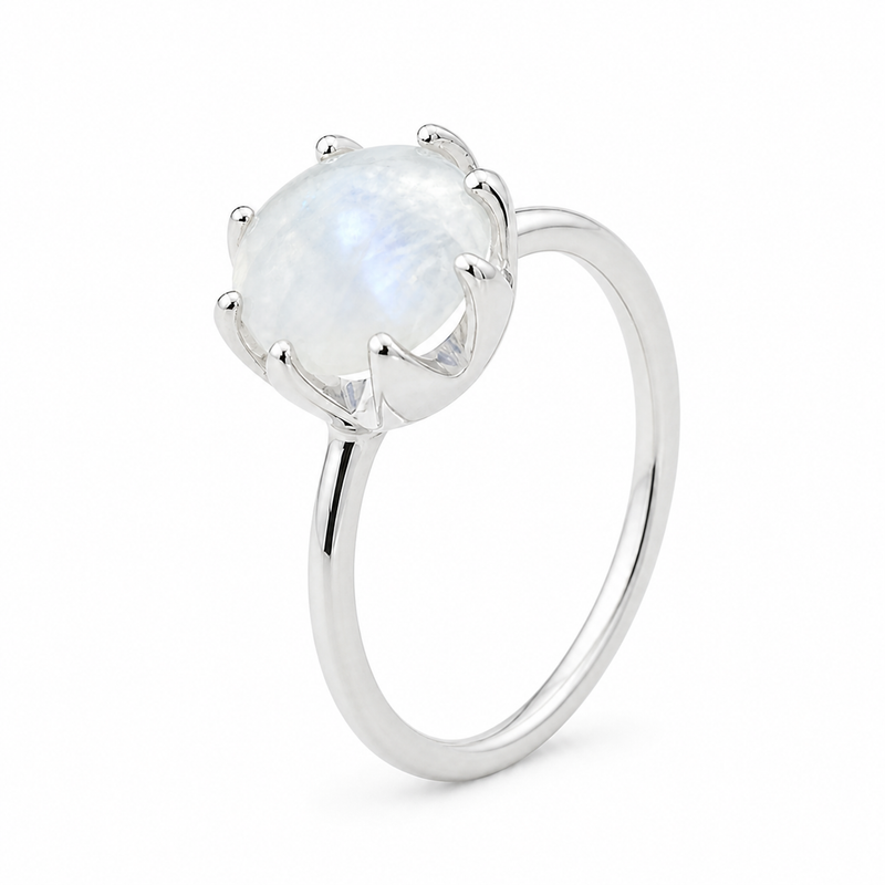 Zilveren ring met edelsteen - 925 zilver · Regenboog Maansteen · detail · steen:regenboog-maansteen