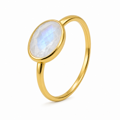 Ring met edelsteen, gefacetteerd - goldplated zilver
