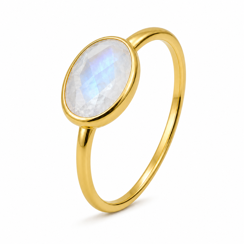 Ring met edelsteen, gefacetteerd - goldplated zilver · None · detail · steen:None