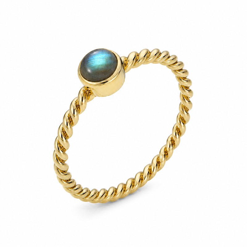 Ring met edelsteen - goldplated zilver · Labradoriet · detail · steen:labradoriet
